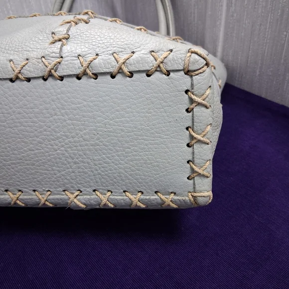 Berge Italian Leather Bag Tote Shouler Powder Blue - Picture 9 of 17